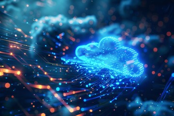 Obraz premium Cloud service models illustrated with different cloud shapes representing IaaS, PaaS, SaaS, above a high-tech city, dusk lighting. Beautiful simple AI generated image in 4K, unique.