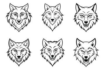 wolf head line art vector illustration bundle set