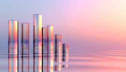 Obraz premium A histogram with metallic bars and realistic reflections, set against a smooth gradient background