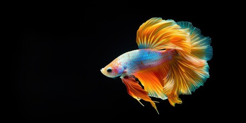 Fototapeta premium Vibrant fighting fish against black background 