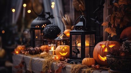 Autumn holidays. American traditions. Thanksgiving day. Thanksgiving decor. Pumpkins Autumn vibe. Coziness and candlelight. October November. Screensaver for phone. halloween