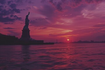 Statue of Liberty in New York at night - travel photography. Beautiful simple AI generated image in 4K, unique.