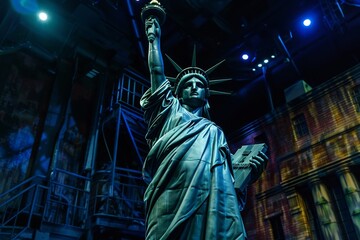 Fototapeta premium Statue of Liberty in New York at night - travel photography. Beautiful simple AI generated image in 4K, unique.