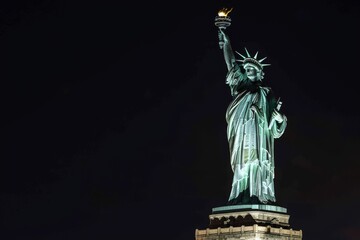 Obraz premium Statue of Liberty in New York at night - travel photography. Beautiful simple AI generated image in 4K, unique.