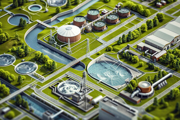 Generative ai on theme of hydroelectric power energy plant with large turbines and water spills