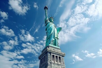 Fototapeta premium Statue of Liberty in New York at night - travel photography. Beautiful simple AI generated image in 4K, unique.