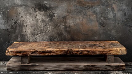 Distressed wooden pedestal board for showcasing culinary products.