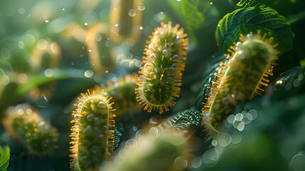 Naklejka premium Dark green bacterial cells gathering together.