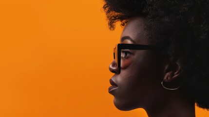 Virtual Connection: Woman Having a Video Call on Orange Background