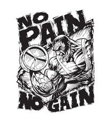 No Pain No Gain Heavy Body Builder Posing Black on White Vector for T-shirts and Wall Decal Workout Muscle Logo Fitness Bodybuilding Healthy Wall Sticker for Gym Decor