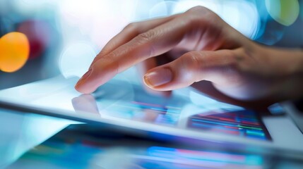 Close-up of hands planning a marketing strategy on a digital tablet