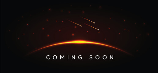 coming soon glowing earth space with star vector poster