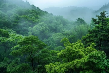 Watercolor-style landscape of mountains and forests, painted nature. Generative AI. Beautiful simple AI generated image in 4K, unique.