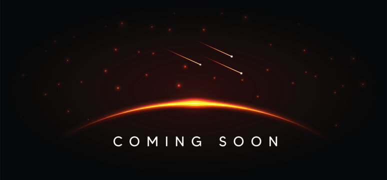 coming soon glowing earth space with star vector poster