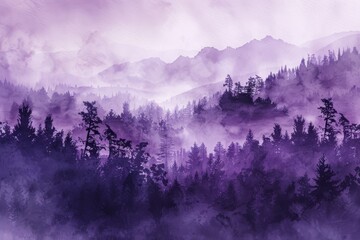 Watercolor-style landscape of mountains and forests, painted nature. Generative AI. Beautiful simple AI generated image in 4K, unique.