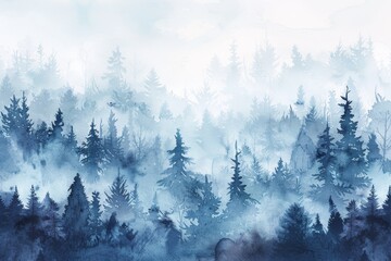 Watercolor-style landscape of mountains and forests, painted nature. Generative AI. Beautiful simple AI generated image in 4K, unique.