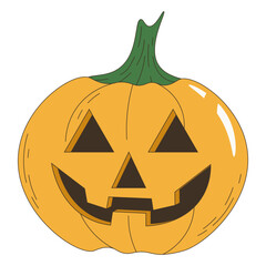 Flat Halloween jack lantern template. Helloween pumpkin isolated white. Horror vector illustration can used social media avatar, template postcard sale banner design.