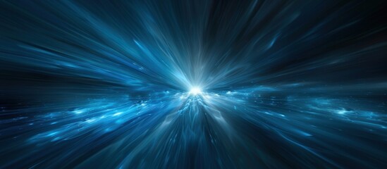 Abstract blue light with glowing rays shining outwards.  Concept of  space, energy, speed, travel,  or portal.