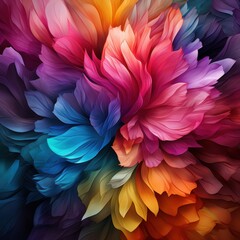 Vibrant abstract floral design with colorful petals in shades of red, blue, and yellow for artistic backgrounds and prints.