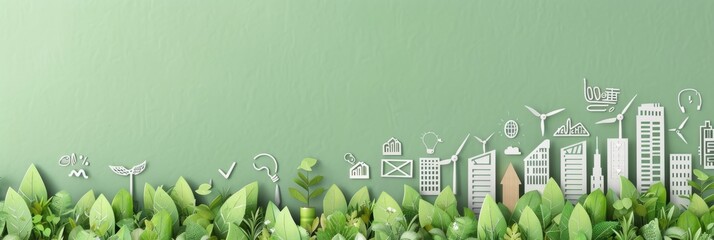 Green Energy Business Analytics - 3D Doodle Style Illustration on Lush Background