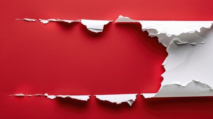 Torn white paper with ragged edges and red background Copy space