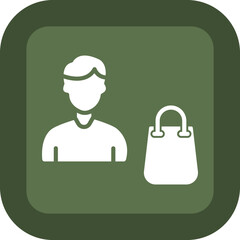 Man Shopping Glyph Green Box Icon