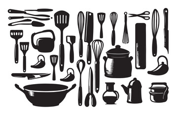 Domestic Kitchen tools accessories silhouette Set 