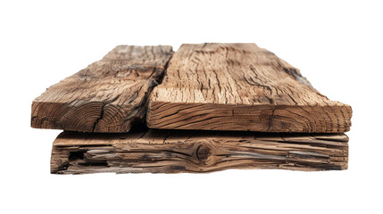 Rustic plank of pine wood isolated on white background