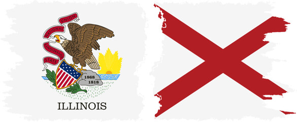 Alabama and Illinois states grunge brush flags connection, vector