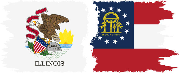 Obraz premium Georgia and Illinois states grunge brush flags connection vector
