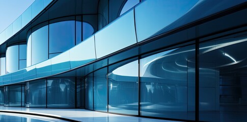 Obraz premium Modern glass building with curved facade.