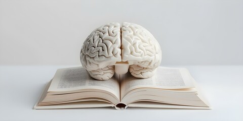 Human brain overlaying open book pages symbolizing knowledge acquisition conceptual image. Concept Education, Learning, Knowledge Acquisition, Conceptual Image, Brain Symbolism
