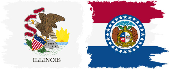 Missouri and Illinois states grunge brush flags connection vector