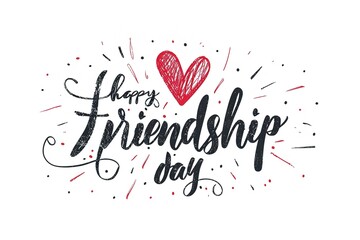 Happy Friendship day colorful typography vector illustration with cute hearts and friendship elements on a blue background. Friendship day poster, banner, greeting card template design.