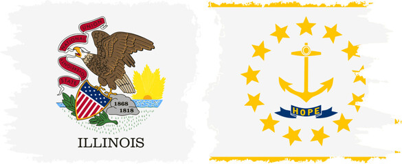 Rhode Island and Illinois states grunge brush flags connection vector