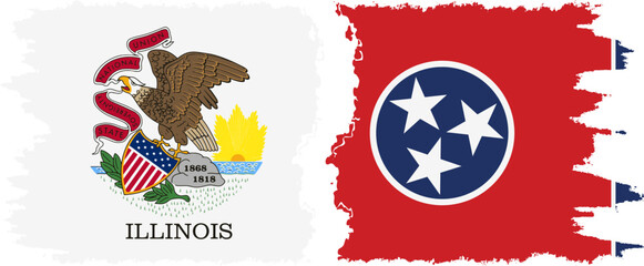 Tennessee and Illinois states grunge brush flags connection vector