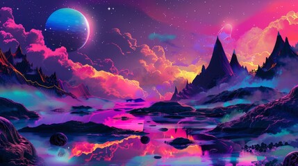 The Surreal Retro Fantasy Wallpaper comes in vibrant colors, bold patterns, and dramatic backlight effects.