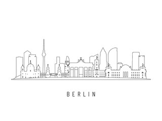 Obraz premium Detailed Berlin skyline vector illustration. Berlin buildings in line art style, perfect for modern designs.