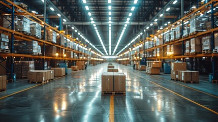 A state-of-the-art manufacturing plant with automated assembly lines, robots, and workers ensuring precision and efficiency in production. warehouse