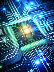 Obraz premium Futuristic Circuit Board with Glowing Elements - Vertical Tech Illustration