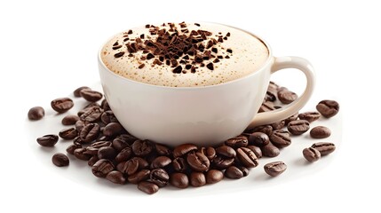 Obraz premium Artful Cappuccino with Chocolate Sprinkles on Wooden Table