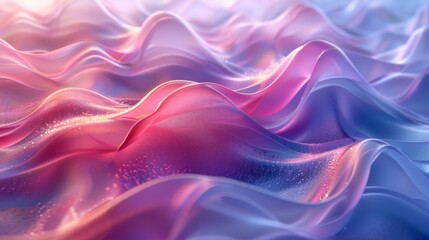 Fototapeta premium Featuring a dynamic and fluid abstract background with three-dimensional plastic waves in purple, pink, and blue hues.