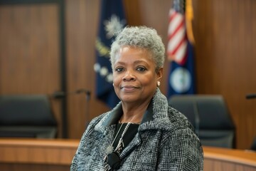 Fototapeta premium Portrait of a mature and confident female politician smiling in a government building