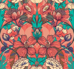 Gardinen Blumenmuster Paradise flowers. Seamless background with patterns and flowers in vintage style. For fabric, wallpaper, printing  © alfaolga