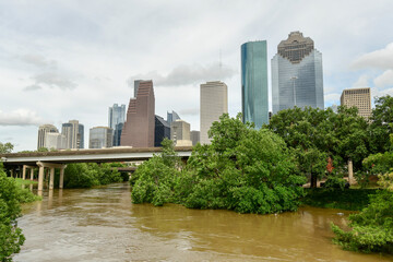 Buffalo Bayou Park, Houston, flooded after Hurricane Beryl.