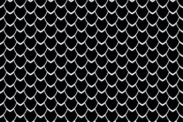 Seamless geometric pattern, snake, fish, mermaid, dragon scales. Minimal abstract texture in black and white color, animal vector background for your design, cover and wallpaper