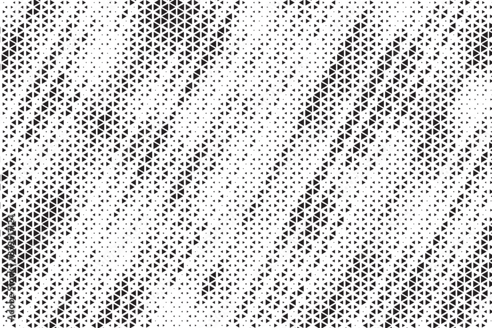 Aufkleber Halftone triangle abstract grunge background. Monochrome geometric vector pattern. Vector illustration.