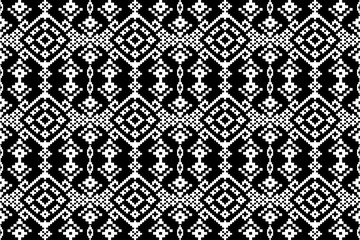  Ethnic pattern seamless art vector black and white ,Fabric Morocco, geometric, Pixel pattern art wallpaper Background, Design for fabric, curtain, carpet ,geometry seamless pattern art illustration