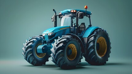 Obraz premium Modern Blue Tractor in Agricultural Field with Cultivator Attachment