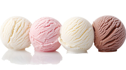 Set of four various ice cream balls or scoops